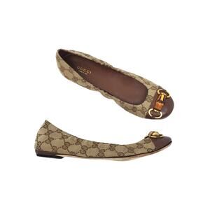 Vintage Gucci Bamboo Horsebit Ballet Flats GG Canvas Nappa Charlotte 39 US 9